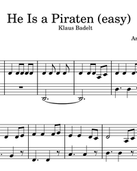 Sheet music and midi files for piano. He's a Pirate!.