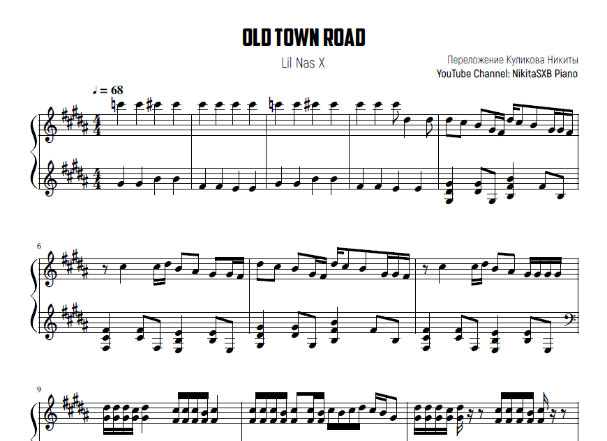 Old Town Road For Piano Sheet Music And Midi Files For Piano