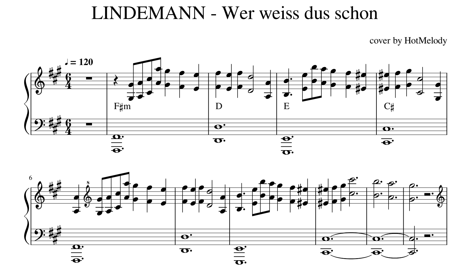 Wer Weiß Das Schon for piano Sheet music and midi files for piano. 