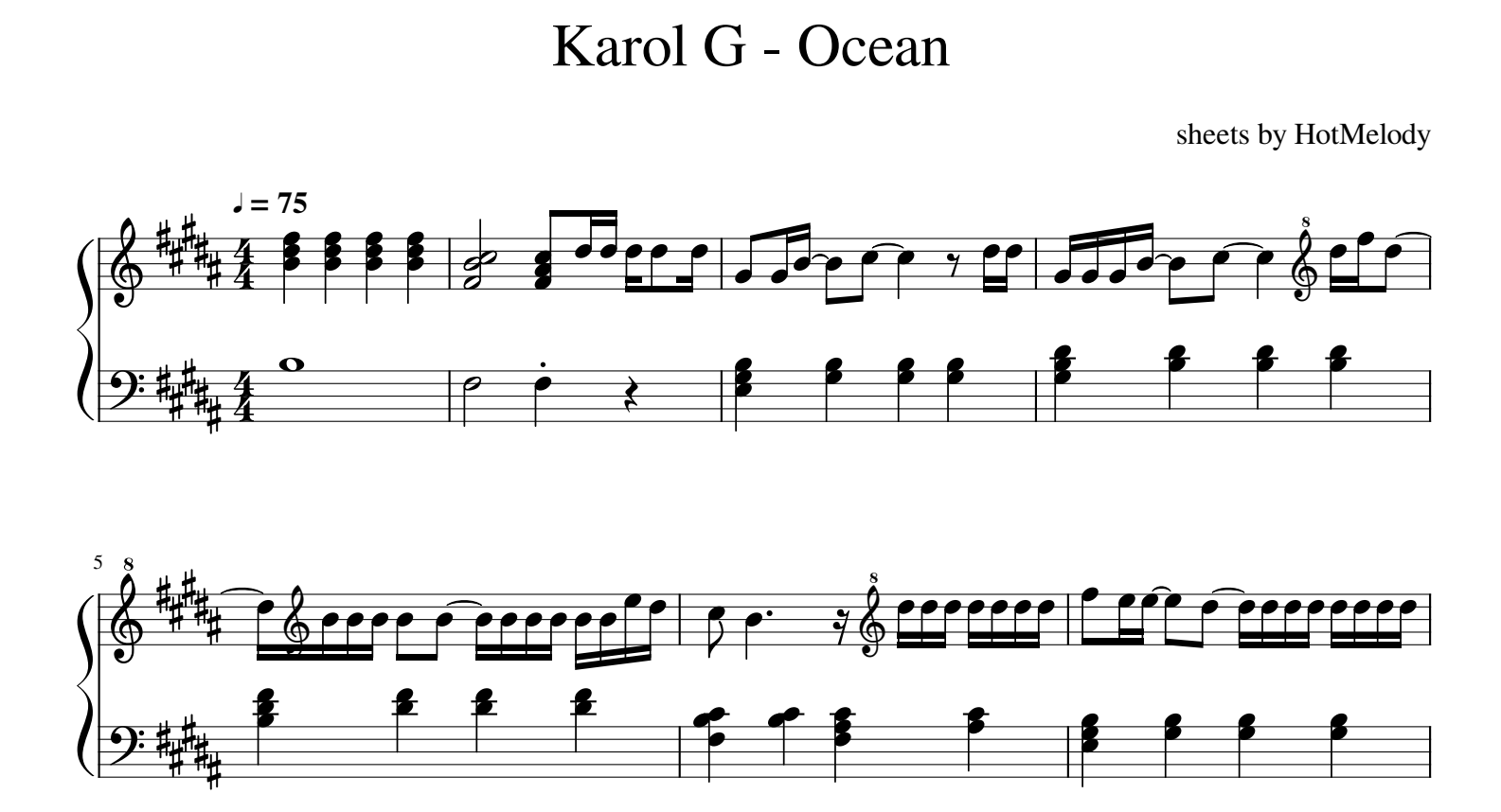 Conflicto Skalk Presunción Ocean for piano. Sheet music and midi files for piano.