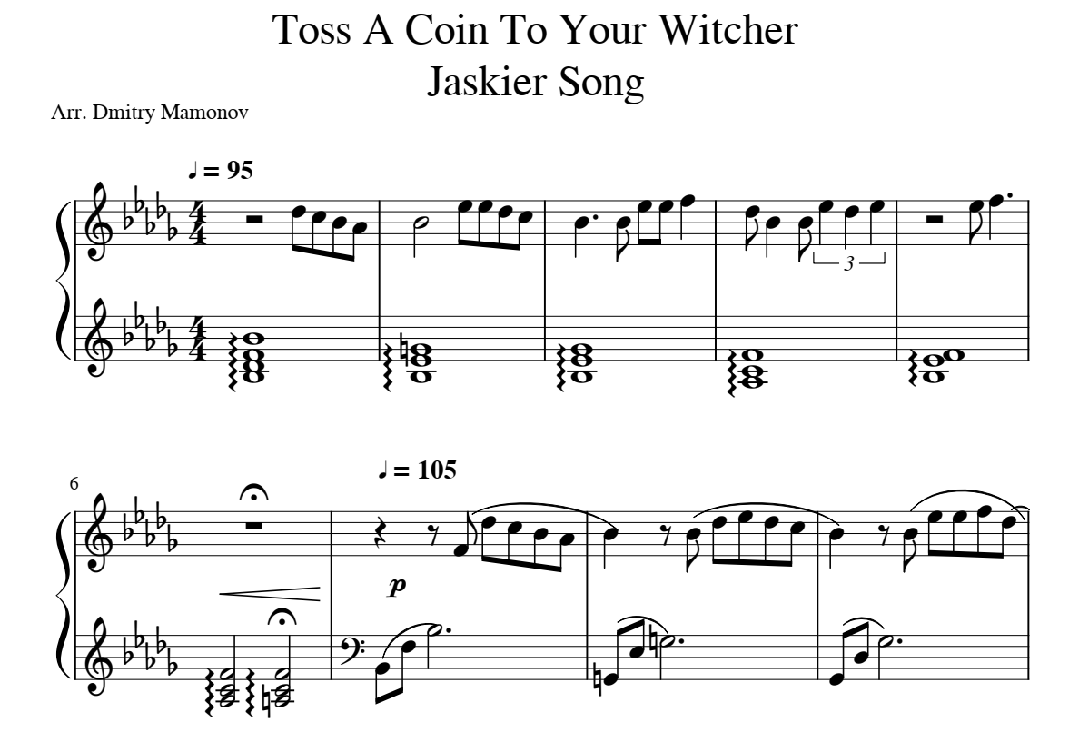 Toss A Coin To Your Witcher for piano. Sheet music and midi files for