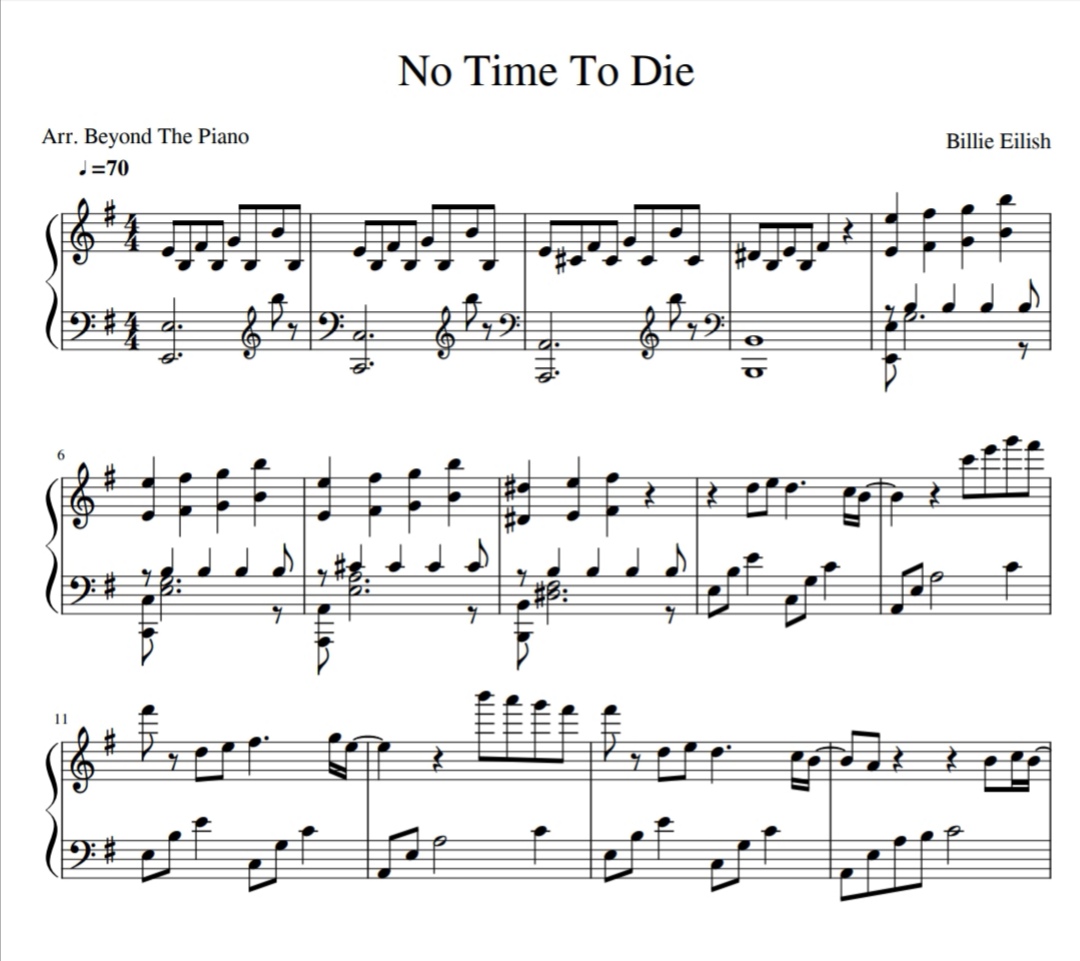 La di di песня перевод. No time to die Ноты для фортепиано. Ноты для пианино no time to die. No time to die Billie Eilish Ноты. Ноты песни no time to die для фортепиано.