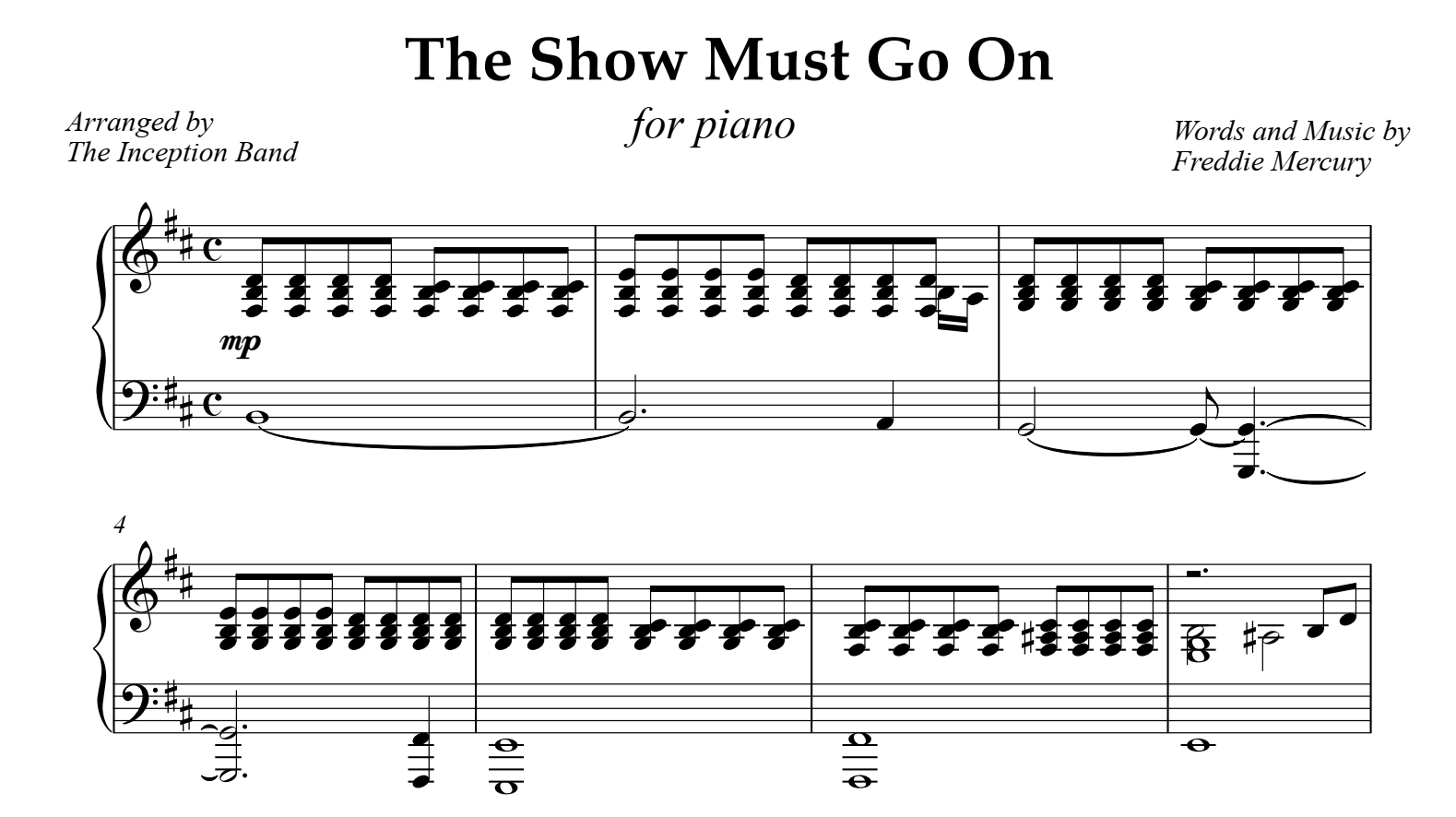 The Show Go On for piano. Sheet and midi files piano.